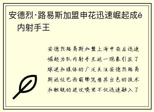 安德烈·路易斯加盟申花迅速崛起成队内射手王